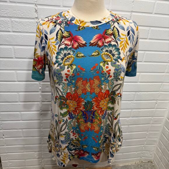 Johnny Was Janie Favorite Short Sleeve Crew Neck Swing Tee Bamboo Floral Sz Med - Picture 3 of 13
